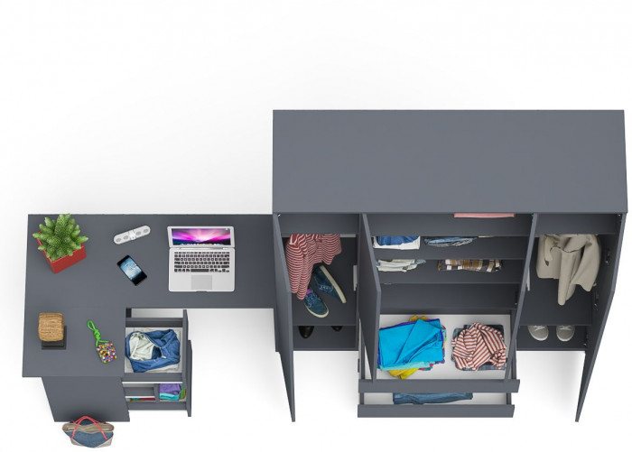 Мори Стол компьютерный МС-16 левый + Шкаф МШ1600.1, цвет графит, ШхГхВ 284,8х84,9х209,6 см., выдвижные ящики слева, НЕ универсальная сборка