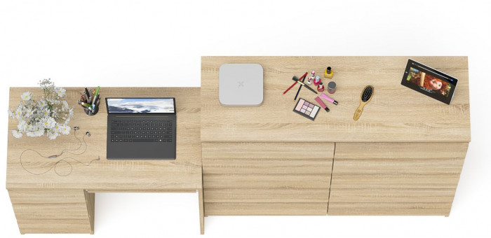 Мори Стол компьютерный МС-6 левый + Комод МК1200.10, цвет дуб сонома, ШхГхВ 210,4х50х115 см., выдвижные ящики слева, НЕ универсальная сборка