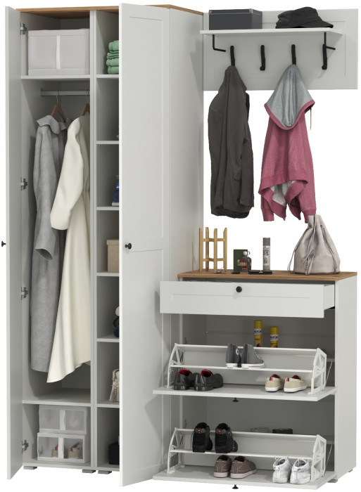 Остин Прихожая 35, цвет белый шагрень/дуб крафт золотой, ШхГхВ 160х54,3х229,6 см., универсальная сборка