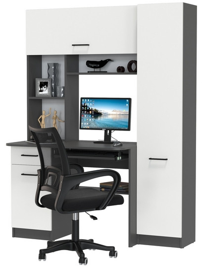 Стол 6-0603 Альфа + кресло 103 чёрное, цвет графит/белый, ШхГхВ 137х61х181 см., универсальная сборка