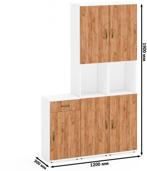 Лидер-8 Пенал + Пенал + Тумба МД 3.15, цвет белый шагрень/крафт золото, ШхГхВ 120х30х190 см., универсальная сборка