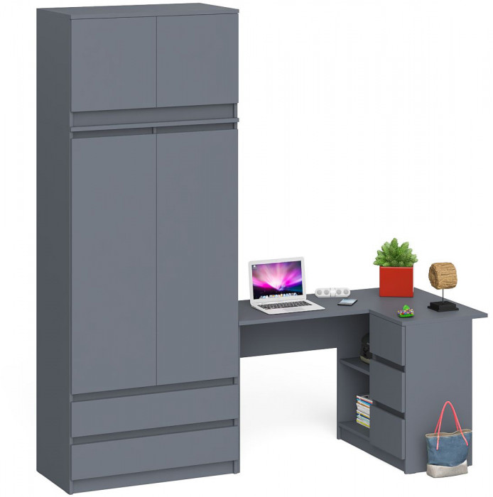 Мори компьютерный стол МС-16 правый + Шкаф МШ900.1 + Антресоль МА900.1, графит
