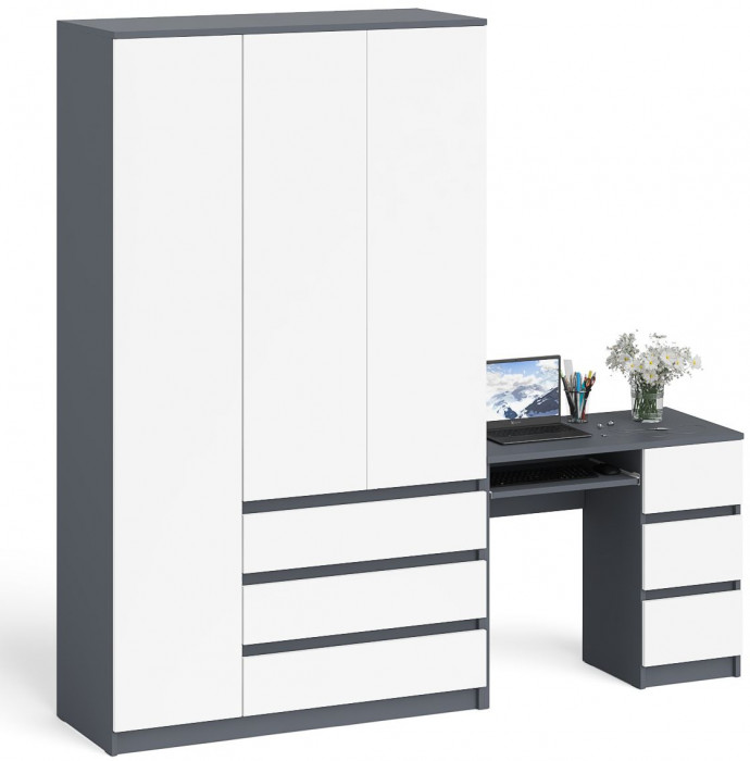 Мори Стол компьютерный МС-6 правый + Шкаф МШ1200.1, цвет графит/белый, ШхГхВ 210,4х50,4х209,6 см., выдвижные ящики справа, НЕ универсальная сборка