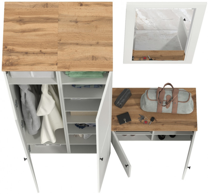 Остин Прихожая 36, цвет белый шагрень/дуб крафт золотой, ШхГхВ 160х54,3х229,6 см., универсальная сборка