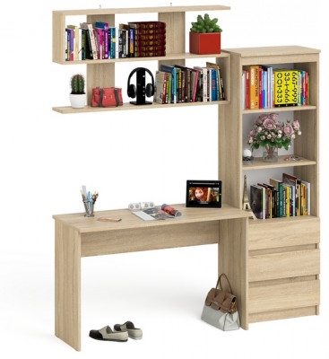 Мори письменный стол МСП1200.1 + Стеллаж МСТ600.3 + Полка 1200, дуб сонома