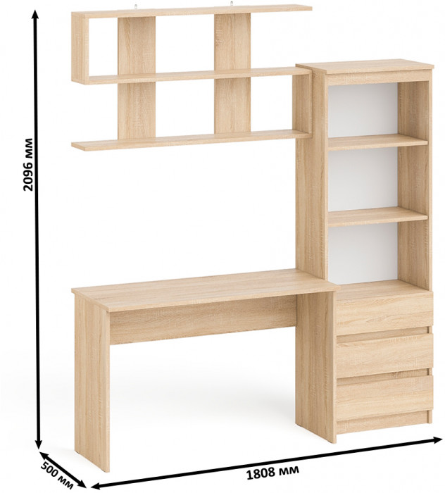 Мори письменный стол МСП1200.1 + Стеллаж МСТ600.3 + Полка 1200, дуб сонома