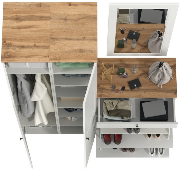 Остин Прихожая 34, цвет белый шагрень/дуб крафт золотой, ШхГхВ 160х54,3х229,6 см., универсальная сборка