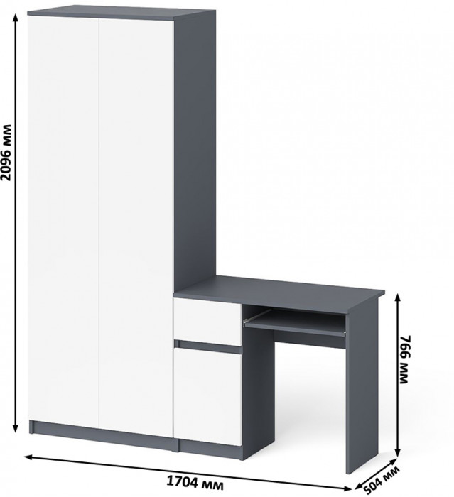 Мори компьютерный стол МС-1 левый + Шкаф МШ800.1, графит/белый