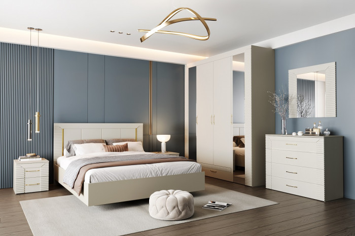 Шкаф 4-х дверный с ящиком "Карлин" - Персидский жемчуг/Шаде песочный