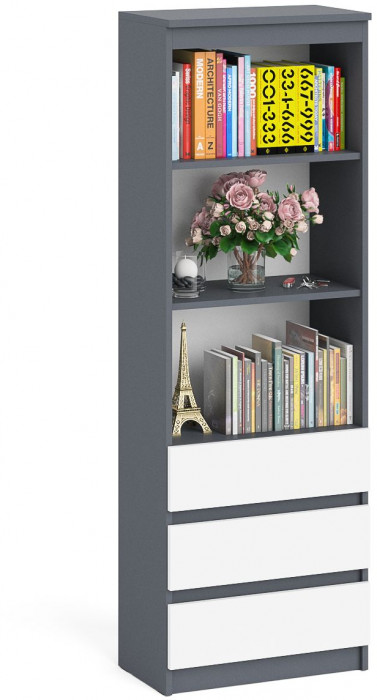 Мори Стеллаж МСТ600.3, цвет графит/белый, ШхГхВ 60,4х35,4х179,6 см.