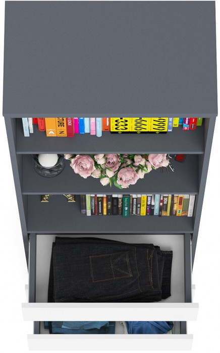 Мори Стеллаж МСТ600.3, цвет графит/белый, ШхГхВ 60,4х35,4х179,6 см.