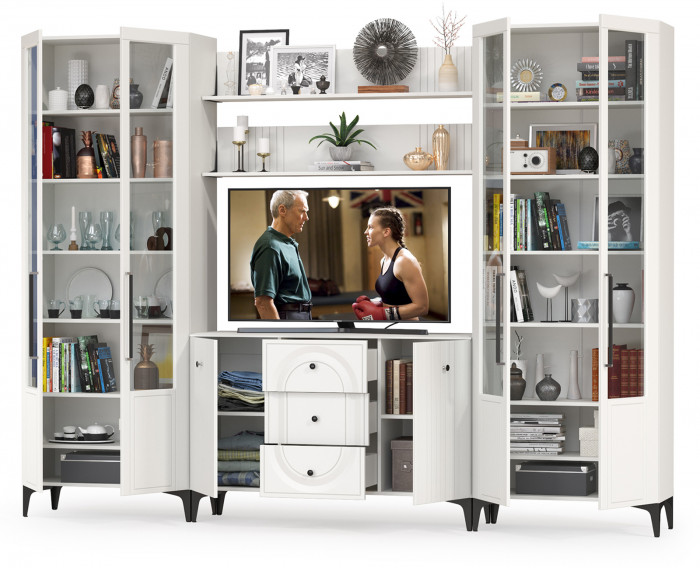 Валенсия Гостиная № 103, ЛДСП белый шагрень/МДФ белый шагрень