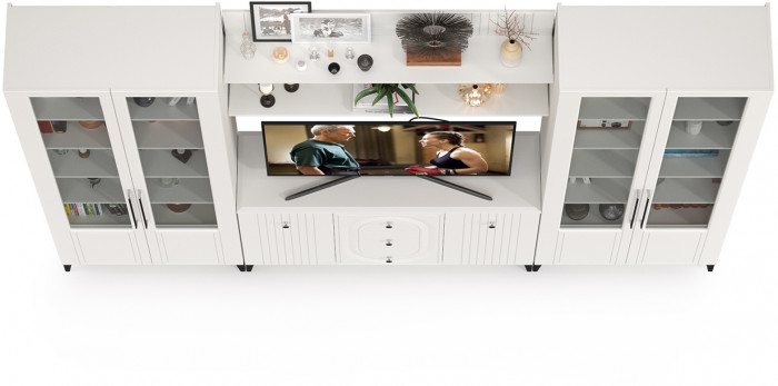 Валенсия Гостиная № 103, ЛДСП белый шагрень/МДФ белый шагрень