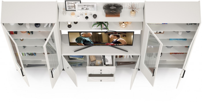 Валенсия Гостиная № 103, ЛДСП белый шагрень/МДФ белый шагрень