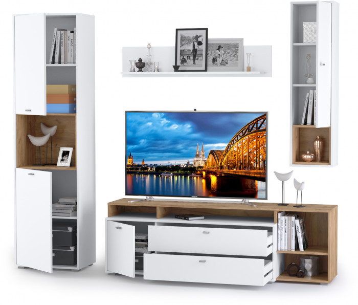 Бэль № 03, цвет дуб крафт золотой/белый премиум, ШхГхВ 240х43х200 см., ниша для ТВ 139х40х120 см., НЕ универсальная сборка