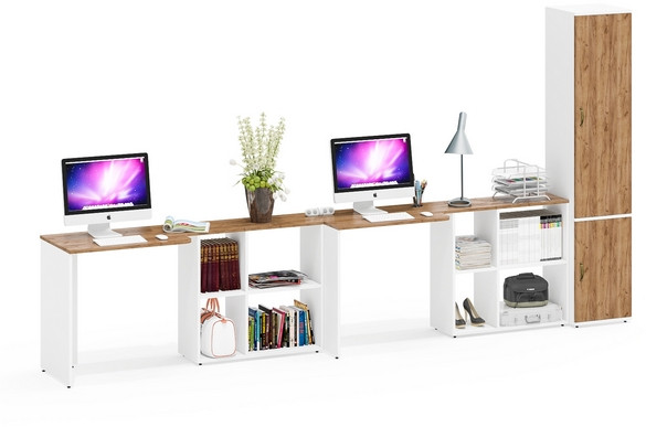 Лидер-8 Стол + Стол + Пенал МД 22Б, белый шагрень/крафт золото