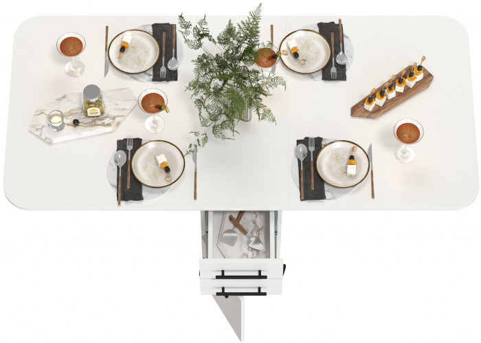 Стол-книжка с ящиками 1-6702бел, цвет белый, ШхГхВ 38х80х74 см. сложенный, разложенный два размера: 103/167х80х74 см.