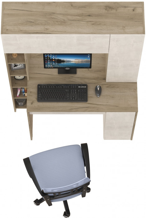 КР100 Стол компьютерный Комфорт 12.71 + кресло 103 серое, цвет дуб крафт серый/шёлковый камень, ШхГхВ 116,7х60,2х165,4 см., НЕ универсальная сборка