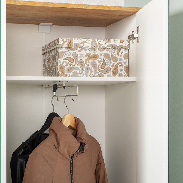 Октава Прихожая 31, цвет белый шагрень/дуб крафт золотой/фасады МДФ белый шагрень, ШхГхВ 193,7х35,4х197,6 см., универсальная сборка