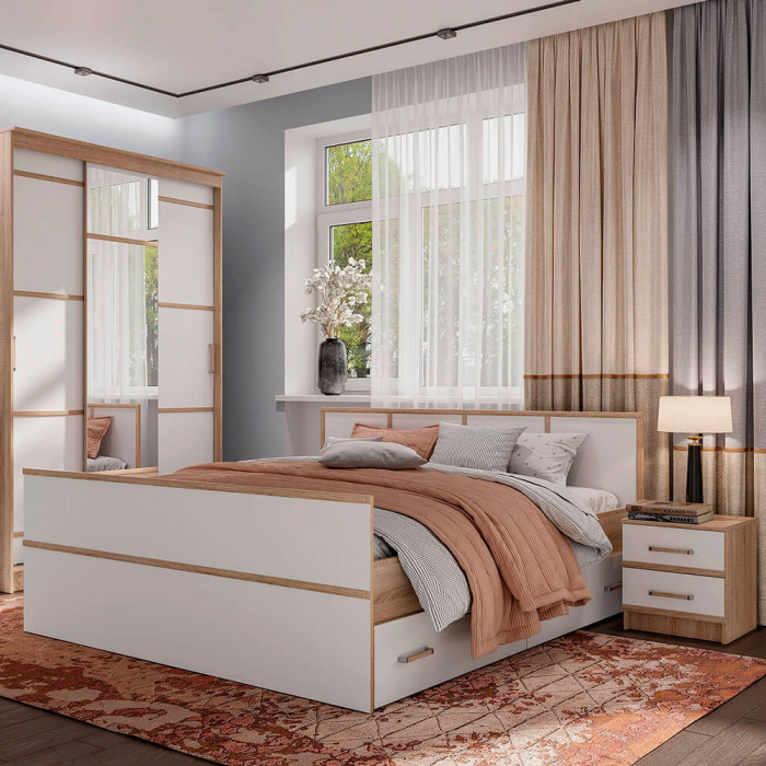 "Сакура" кровать 1,4м LIGHT (1550х860х2034) дуб сонома/белый