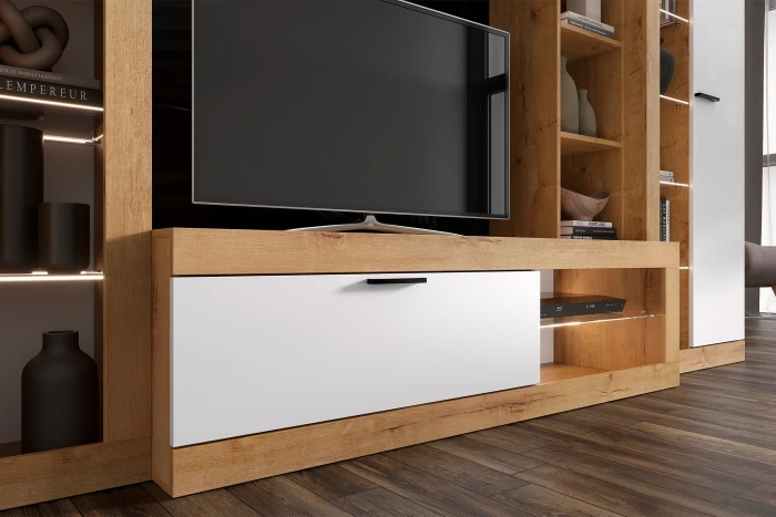 Прага Модульная Гостиная, вариант №4, Дуб Вотан/Белый глянец