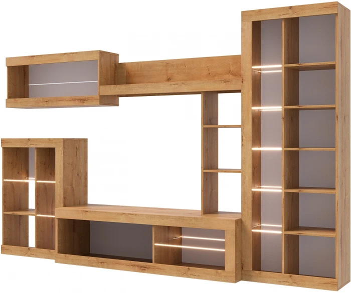 Прага Модульная Гостиная, вариант №4, Дуб Вотан/Белый глянец