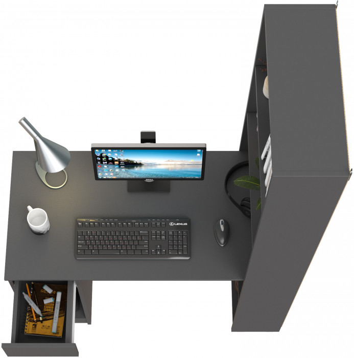 Лайт Шкаф комбинированный 10.01 (Стол письменный), цвет тёмно-серый, ШхГхВ 115,3х58,2х179 см., универсальная сборка(обязательно крепление к стене)