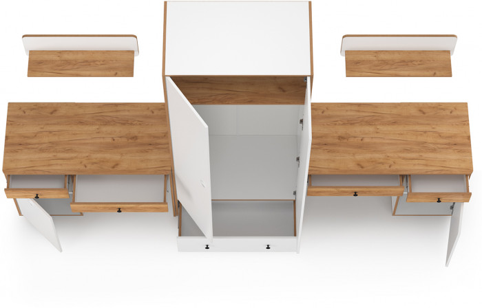 Вуди Компоновка № 26, цвет белый премиум/дуб крафт золотой, ШхГхВ 306х52,7х205 см., универсальная сборка