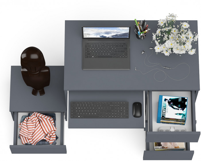 Мори компьютерный стол МС-6 правый + Тумба ТМП400.1, графит