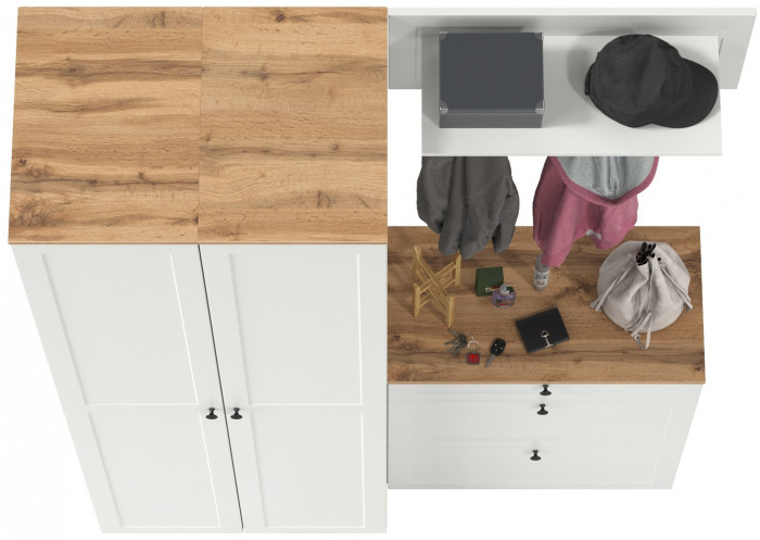 Остин Прихожая 35, цвет белый шагрень/дуб крафт золотой, ШхГхВ 160х54,3х229,6 см., универсальная сборка