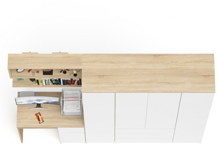 Мори компьютерный стол МС-1 правый + Шкаф МШ1600.1 + Полка 900, дуб сонома/белый