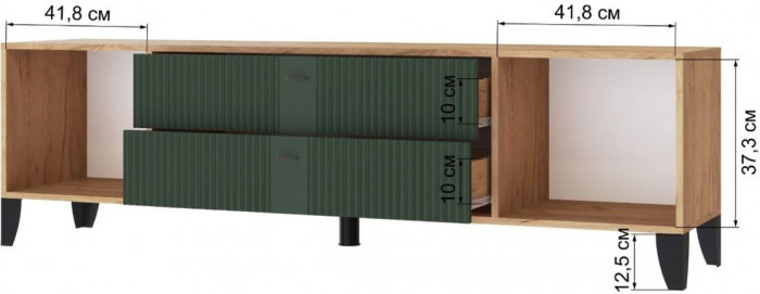 Тумба ТВ Парус-10 дуб крафт золотой/карбон дарк грин