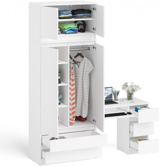 Мори компьютерный стол МС-6 правый + Шкаф МШ900.1 + Антресоль МА900.1, белый