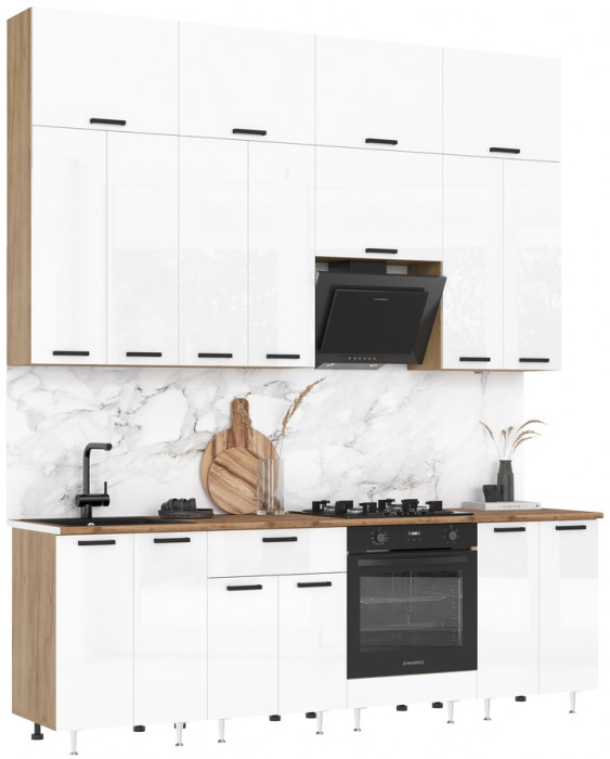 ЛДСП Кухня Рио NEW 2,4м, Компановка №3, Белый глянец, Дуб Крафт (Дуб вотан)