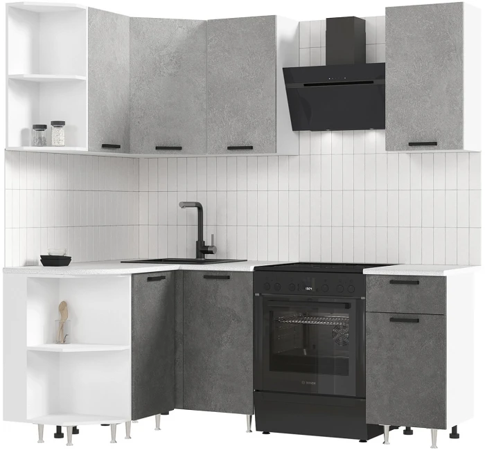 Угловая кухня Рио NEW ЛДСП 2,0х1,3м бетон светлый/бетон темный (антарес)