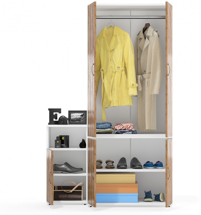 Лидер-8 Шкаф МД 19Б + Тумба МД 3.19, цвет белый шагрень/крафт золото, ШхГхВ 120х50х190 см., универсальная сборка