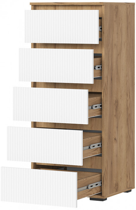 Хелен КМ 03 Комод 502 5 ящиков (0,502х1,188х0,460) белый супермат/дуб крафт золото