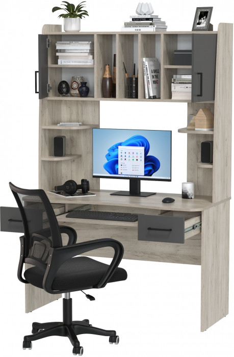 Стол 6-0604 Бета + кресло 103 чёрное, цвет дуб крафт серый/графит, ШхГхВ 120х60,5х183,5 см.