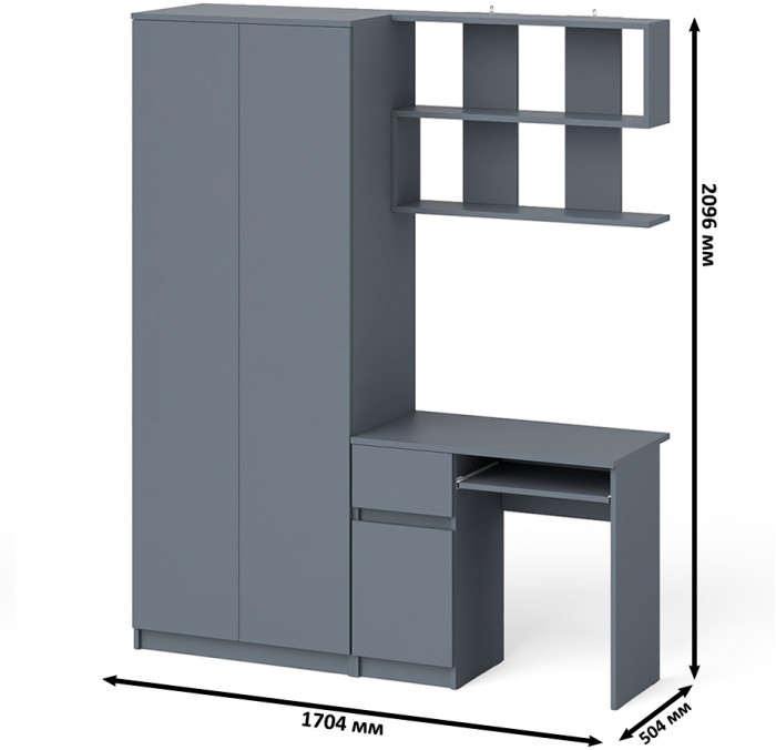 Мори компьютерный стол МС-1 левый + Шкаф МШ800.1 + Полка 900, графит