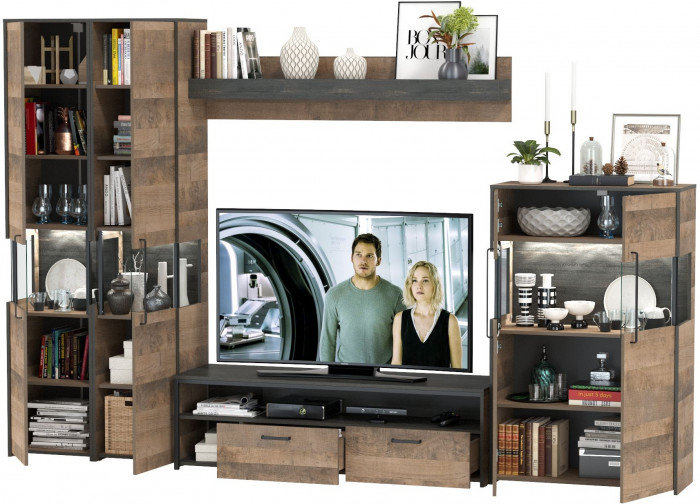 Трувор Гостиная 039, цвет дуб гранж песочный/интра, ШхГхВ 325,2х45,4х210 см., универсальная сборка