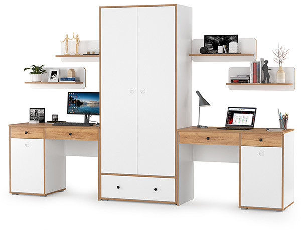 Вуди Компоновка № 27, цвет белый премиум/дуб крафт золотой, ШхГхВ 306х52,7х205 см., универсальная сборка