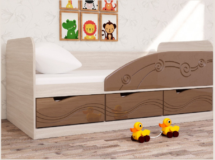 Кровать Бриз-4 80х160 Волна (Ясень шимо светлый/Шоколад/Волна)