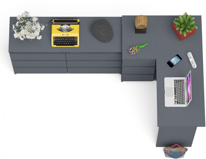 Мори Стол компьютерный МС-16 левый + Комод МК1200.6, цвет графит, ШхГхВ 244,8х84,9х76,6 см., выдвижные ящики слева, НЕ универсальная сборка