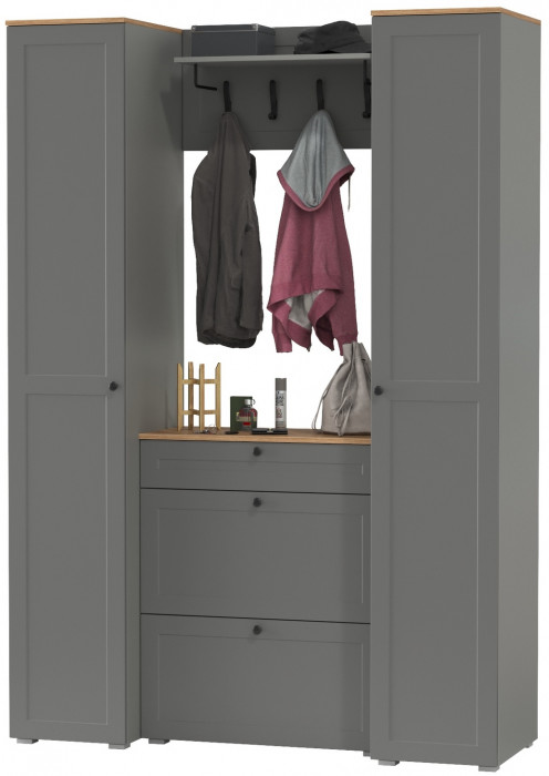 Остин Прихожая 35, цвет серый графит/дуб крафт золотой, ШхГхВ 160х54,3х229,6 см., универсальная сборка