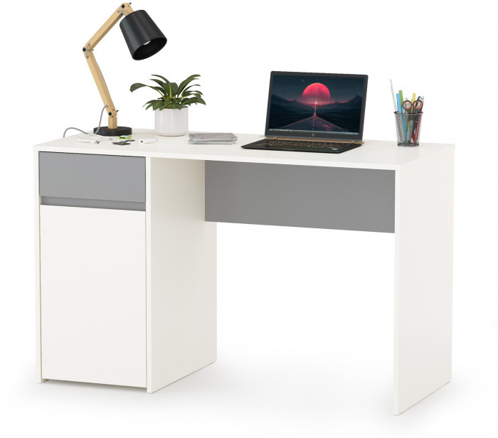 Торонто 12.149 Стол + 13.13 Шкаф комбинированный, белый шагрень/стальной серый