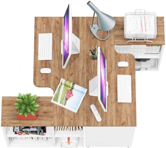 Лидер-8 Стол + Стол, белый шагрень/крафт золото