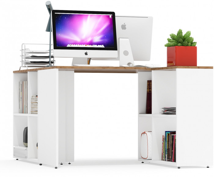 Лидер-8 Стол + Стол, белый шагрень/крафт золото