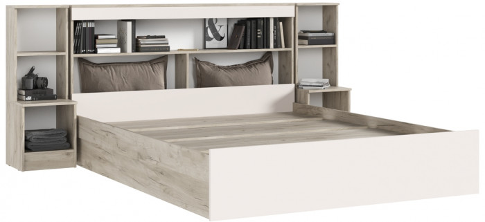 Кровать Бася 1,6м с надстройкой, Крафт серый/Кашемир