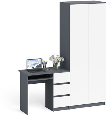 Мори Стол компьютерный МС-6 правый + Шкаф МШ800.1, цвет графит/белый, ШхГхВ 170,4х50,4х209,6 см., выдвижные ящики справа, НЕ универсальная сборка