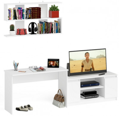 Мори Стол письменный МСП1200.1 + Тумба МТВ1200.1 + Полка 1200, цвет белый, ШхГхВ 240,8х50х209,6 см., универсальная сборка